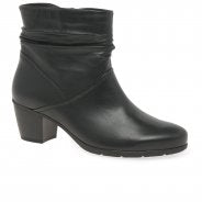 Gabor 35.527.27 Ladies Emblem Black Ruched Low Heeled Ankle Boot