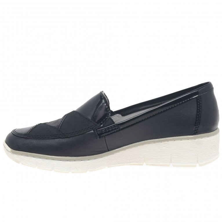 Rieker 53785-14 Ladies Navy Low Heeled Wedge Slip On Shoe
