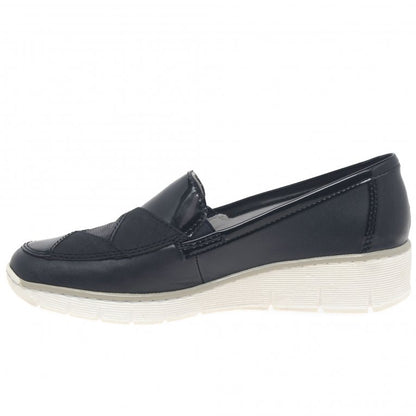 Rieker 53785-14 Ladies Navy Low Heeled Wedge Slip On Shoe
