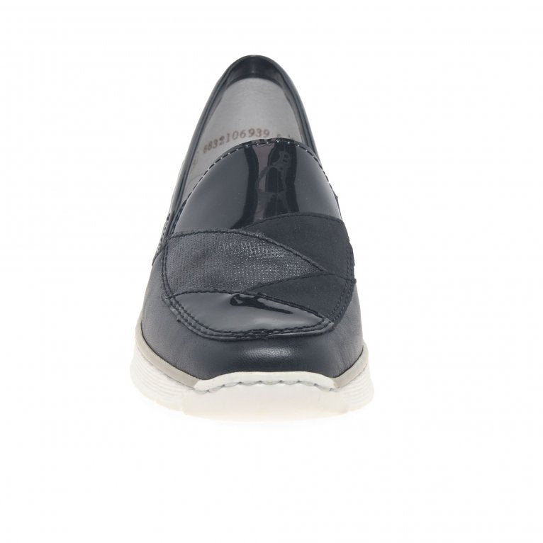 Rieker 53785-14 Ladies Navy Low Heeled Wedge Slip On Shoe