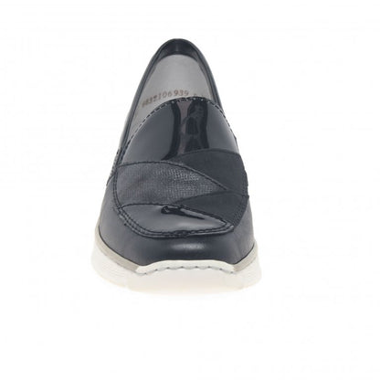 Rieker 53785-14 Ladies Navy Low Heeled Wedge Slip On Shoe