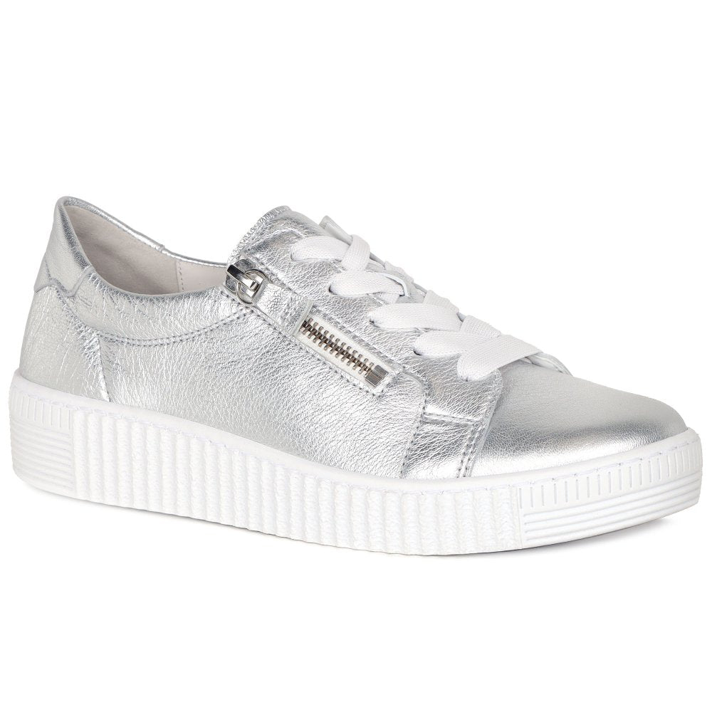 Gabor 63.334.61 Ladies Wisdom Silver Leather Trainer