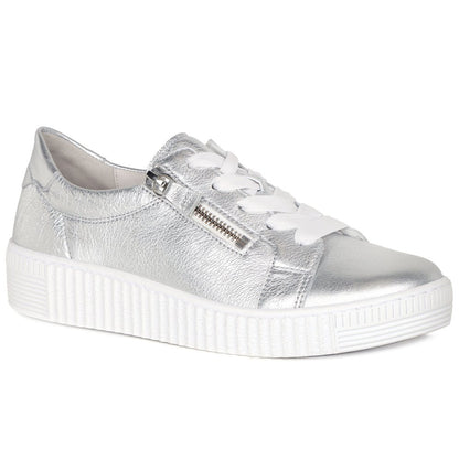 Gabor 63.334.61 Ladies Wisdom Silver Leather Trainer