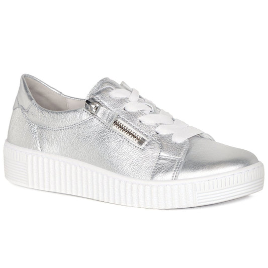 Gabor 63.334.61 Ladies Wisdom Silver Leather Trainer