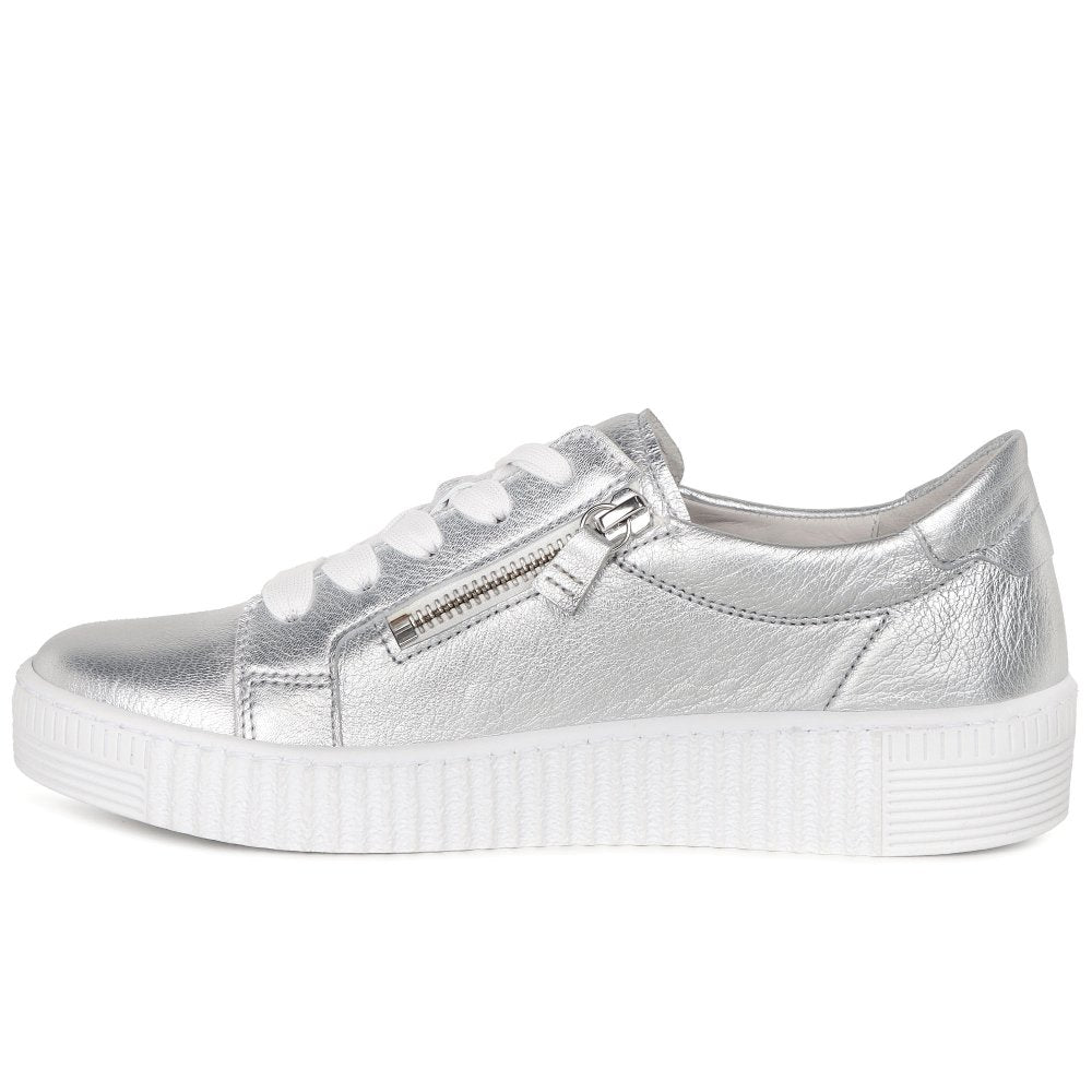 Gabor 63.334.61 Ladies Wisdom Silver Leather Trainer