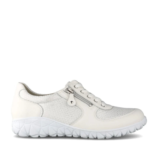 Waldlaufer H89001 244 363 Havy White/Silver Zipper & Lace Trainer