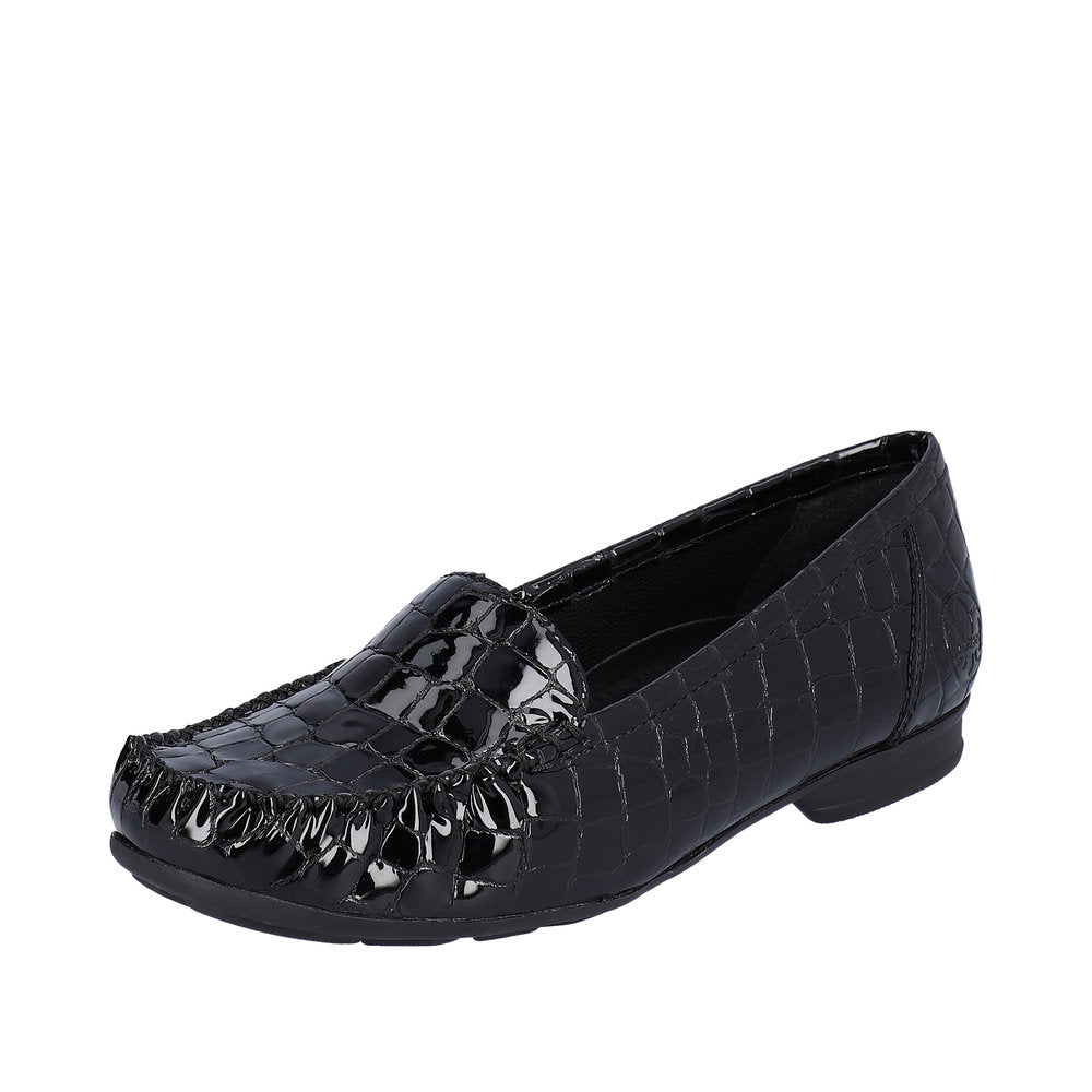 Rieker 40071-00 Ladies Black Patent Slip On Shoe