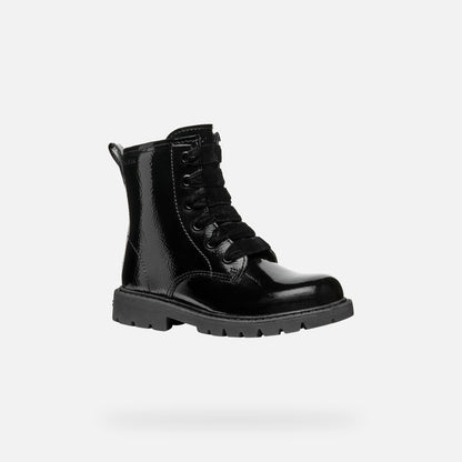 Geox J46EXA J Shaylax Black Patent Lace Boot