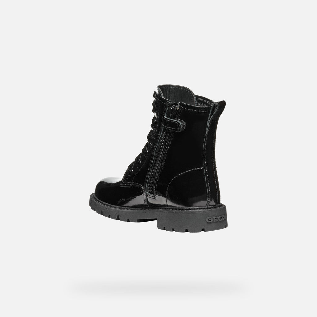 Geox J46EXA J Shaylax Black Patent Lace Boot