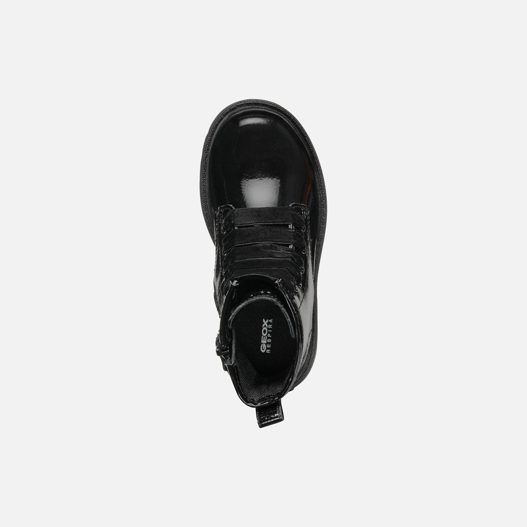 Geox J46EXA J Shaylax Black Patent Lace Boot