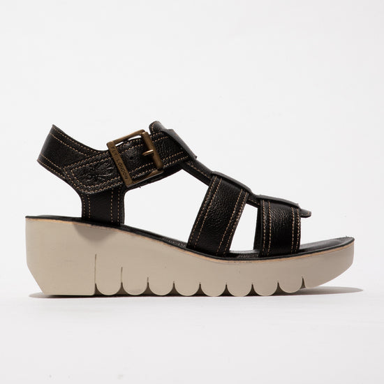Fly London P145236000 Mousse Black Buckle Sandal