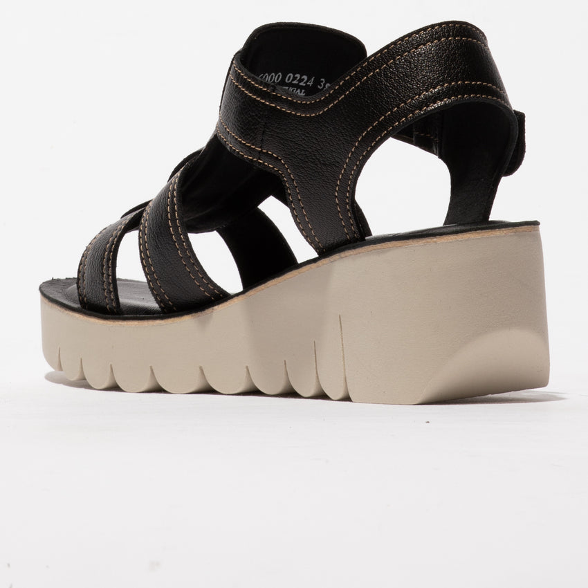 Fly London P145236000 Mousse Black Buckle Sandal
