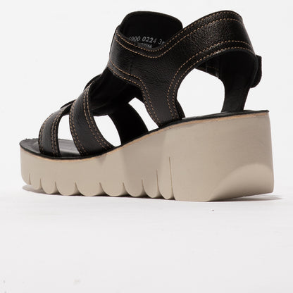 Fly London P145236000 Mousse Black Buckle Sandal