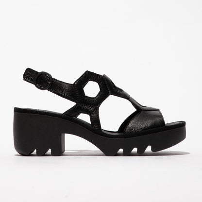 Fly London P501573001 Mousse Black Heeled Sandal