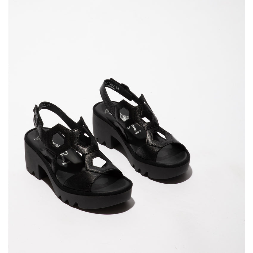 Fly London P501573001 Mousse Black Heeled Sandal