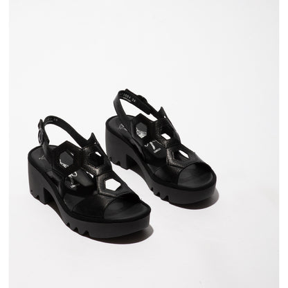 Fly London P501573001 Mousse Black Heeled Sandal