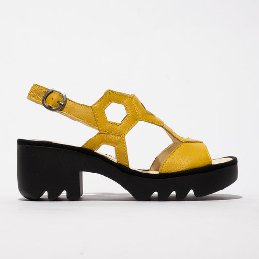 Fly London P501573002 Mousse Bright Yellow Heeled Sandal