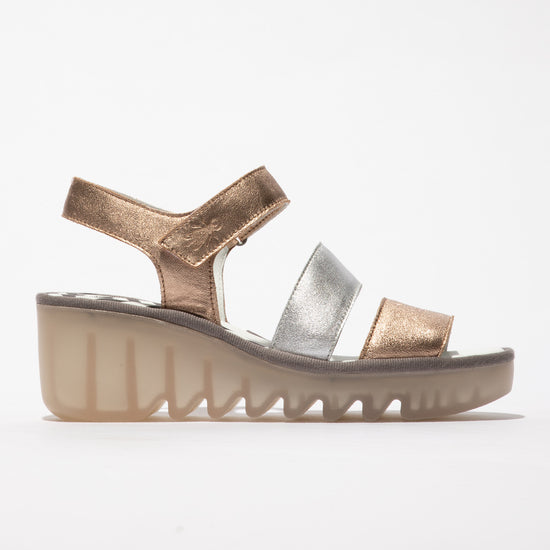 Fly London P501575005 Laminato Sahara/Silver Wedge Sandal