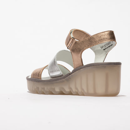 Fly London P501575005 Laminato Sahara/Silver Wedge Sandal