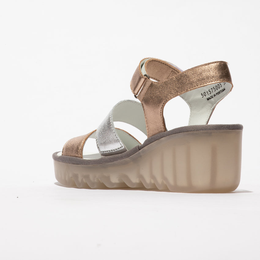 Fly London P501575005 Laminato Sahara/Silver Wedge Sandal
