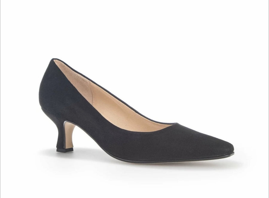 Gabor 21.310.17 Black Suede Kitten Heel Shoe