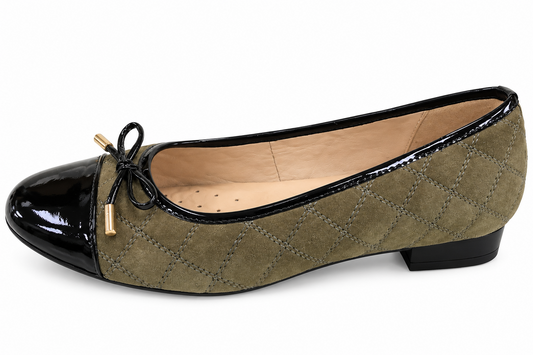 Caprice ladies grey suede /black patent ballet pump 9-22101-23