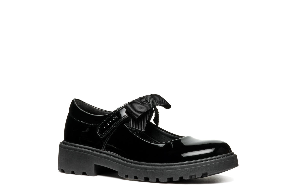 Geox J1620E Girls Mary Jane Bow  Black Patent Shoe