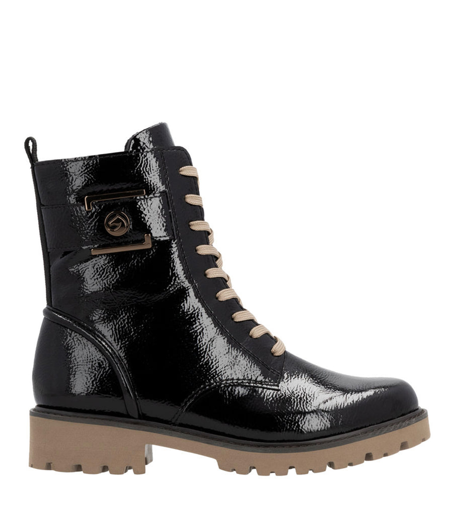 Remonte D8663-00 Ladies Black Patent Ankle Boot