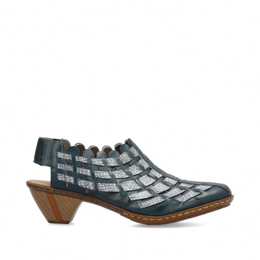 Rieker 46778-10 Ladies Petrol Heeled Shoe