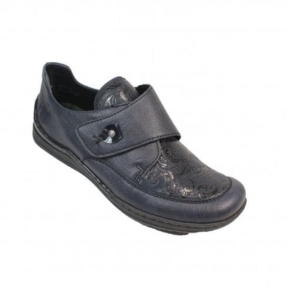 Rieker Ladies 48951-14 Blue Velcro Shoe