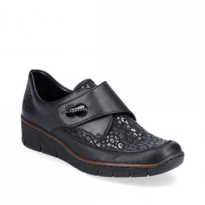 Rieker Ladies 537C0-00 Black Velcro Shoe