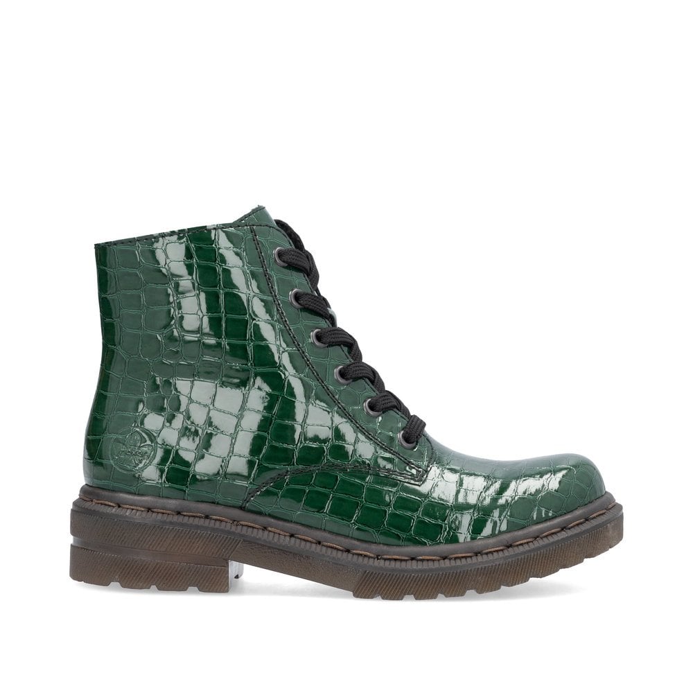 Rieker 78240-54 Ladies Patent Green Lace Up Boot.