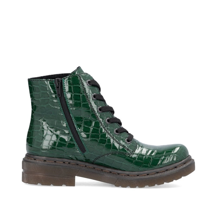 Rieker 78240-54 Ladies Patent Green Lace Up Boot.