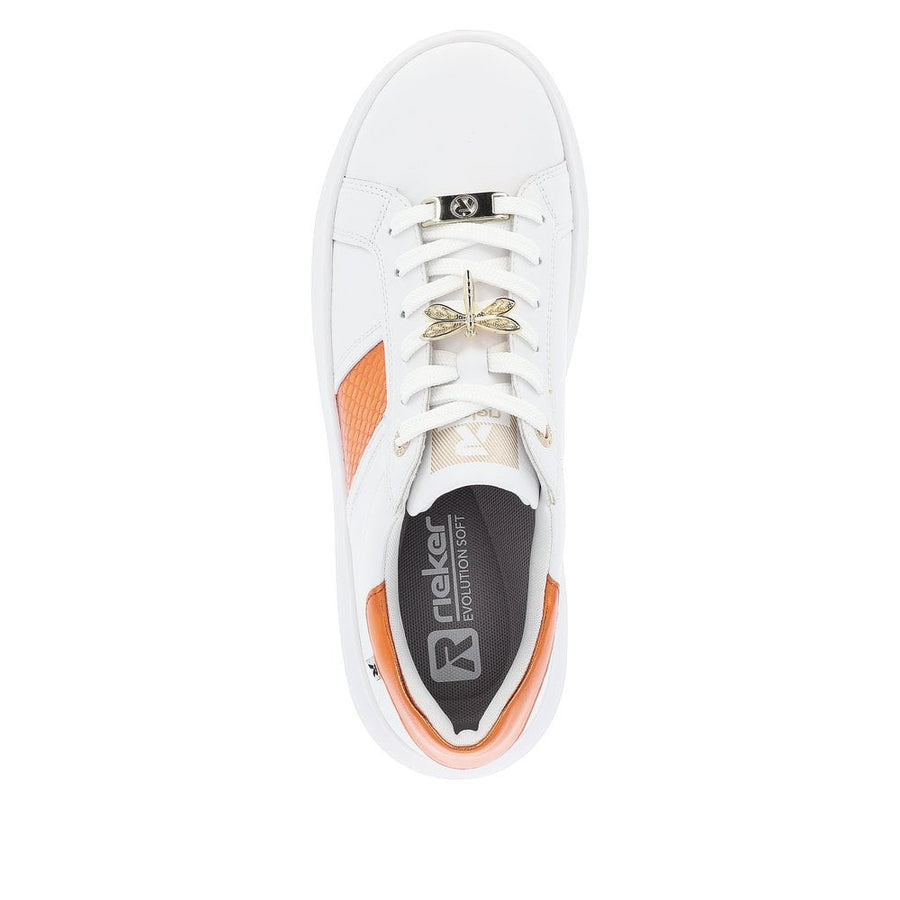 Rieker W1202-80 Ladies R Evolution White/Orange Trainer