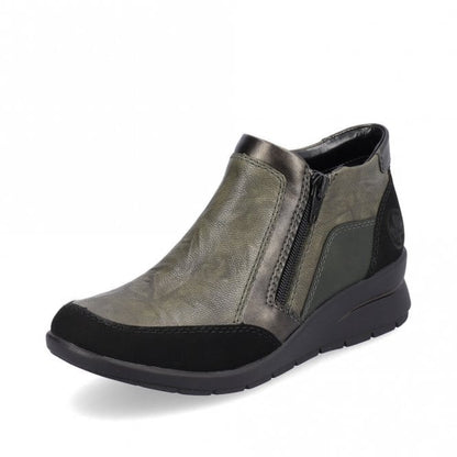 Rieker L4851-52 Ladies Black/Green Zip Ankle Boot