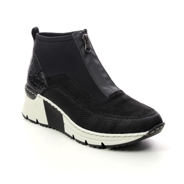 Rieker N6352-00 Ladies Wedge Black Ankle Boot