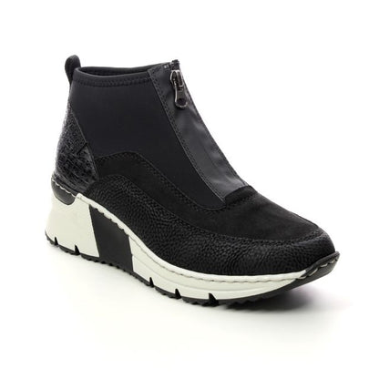 Rieker N6352-00 Ladies Wedge Black Ankle Boot