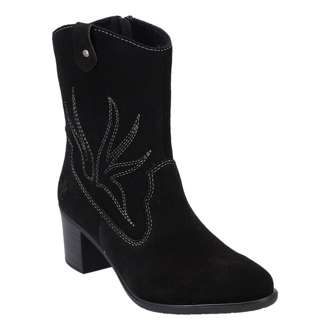 Rieker Y2057-00 Ladies Black Suede Cowboy Boot