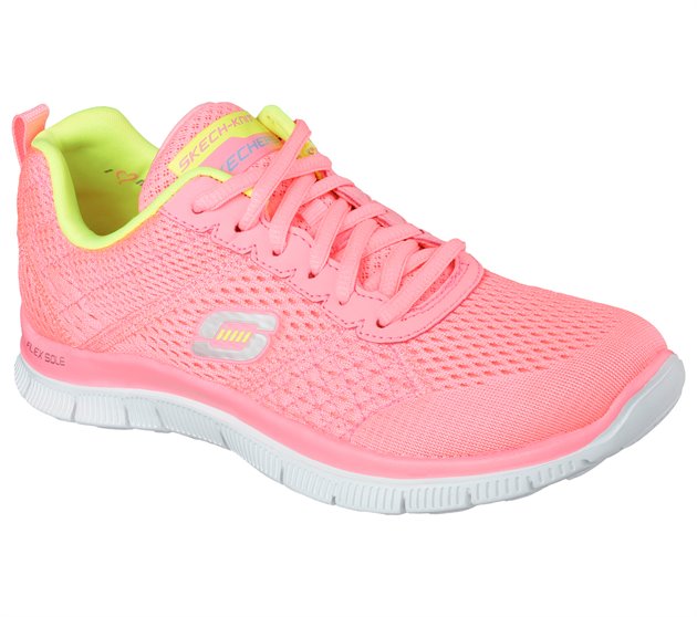 Skechers Ladies Obvious Choice Pink/Yellow Trainers 12058
