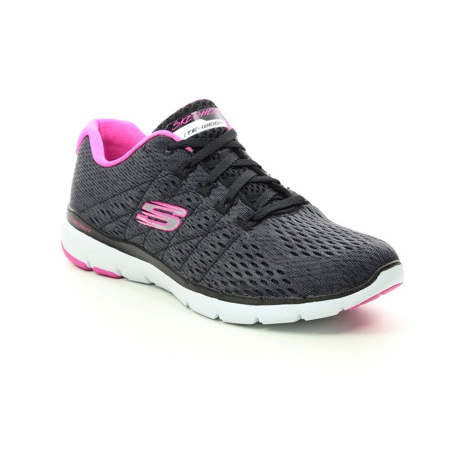 Skechers Ladies Flex Appeal 3.0-Satellite Lace Up Black/Hot Pink Trainers 13064