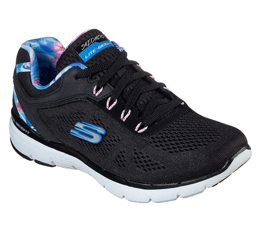 Skechers Ladies Flex Appeal 3.0 Tropical Princess Black Trainers 149002