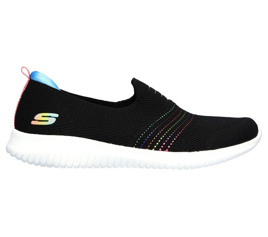 Skechers Ladies Ultra Flex Serene Aura Black Slip On Trainer Shoes 149179