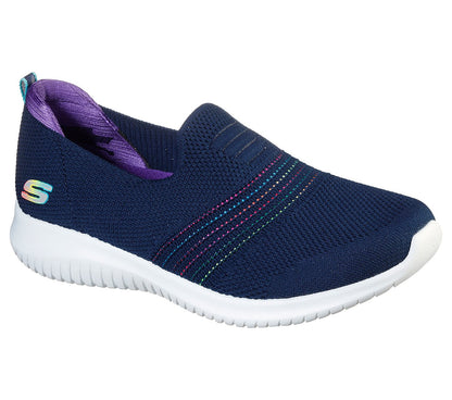 Skechers Ladies Ultra Flex Serene Aura Navy Blue Slip On Trainer Shoes 149179
