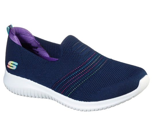 Skechers Ladies Ultra Flex Serene Aura Navy Blue Slip On Trainer Shoes 149179