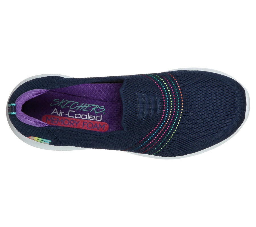Skechers Ladies Ultra Flex Serene Aura Navy Blue Slip On Trainer Shoes 149179