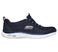 Skechers Ladies Relaxed Fit Empire D Lux Charming Grace Navy Blue Tra Chequers Shoes