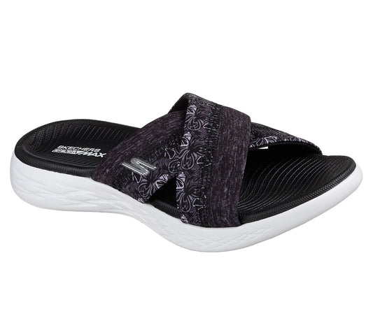 Skechers Ladies On The Go 600 Monarch Black Slip On Sandals 15306/BKW