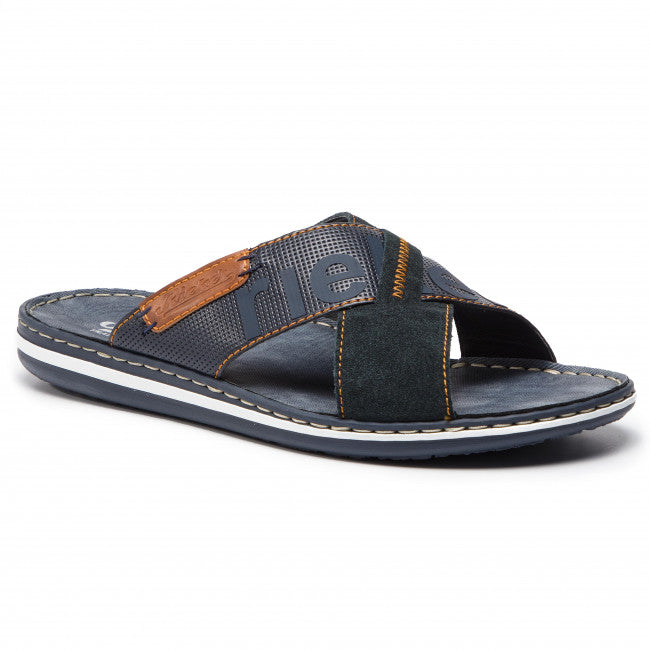 Rieker Mens Blue Leather Sandals 21098-14