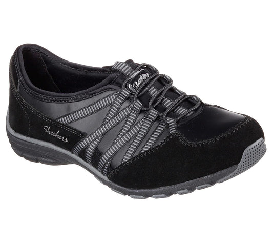 Skechers Ladies Breathe-Easy-Weekend Wishes Suede & Mesh Lace Up Black Trainers 22556