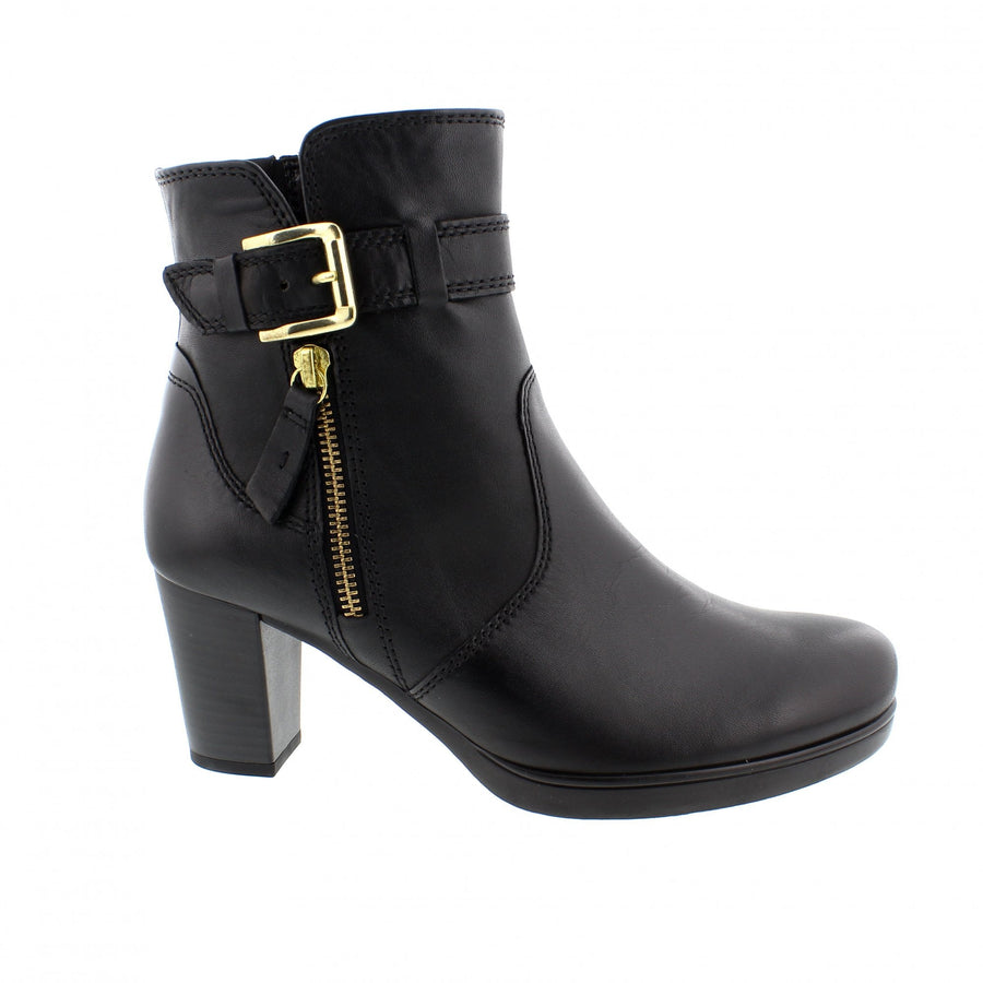 Gabor Ladies Wanda Black Leather Wide Fit Heeled Ankle Boots 32.863.57